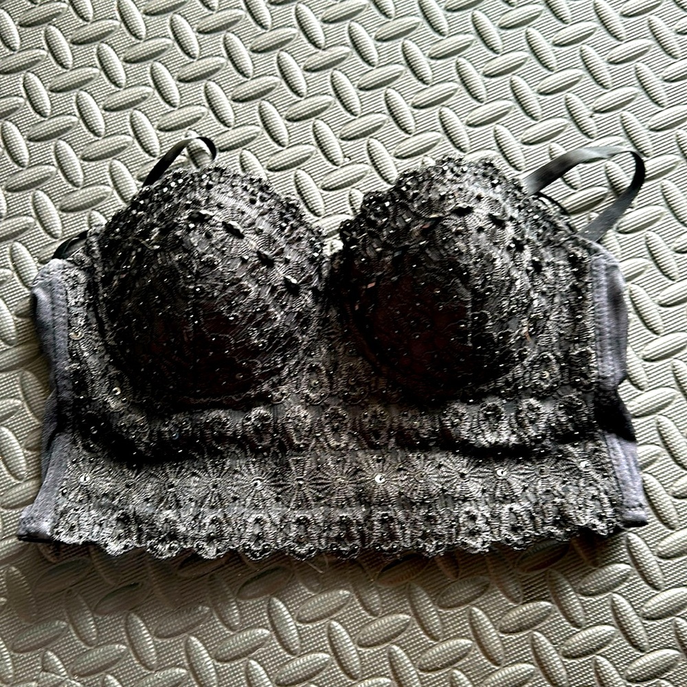 Windsor Medium Lace & black rhinestone Bustier Top